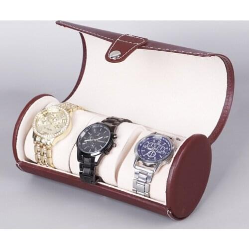 3 Slots Watch Roll Travel Case Portable Leather Watch Storage Box Slid in Out P9YF