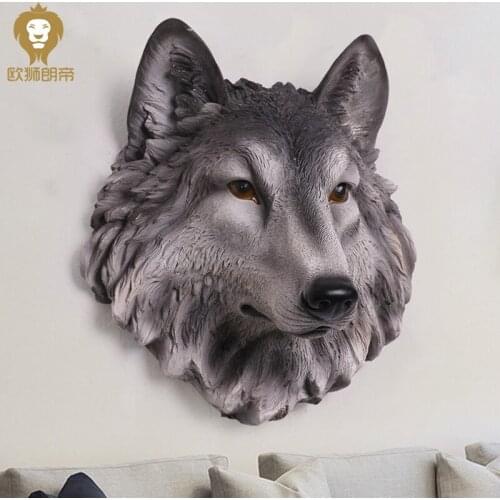 3D Simulation Wolf Head Wall Hanging Lion Tiger Bear Decoration Living Room Porch Office Bar Animal Head Wall Mural