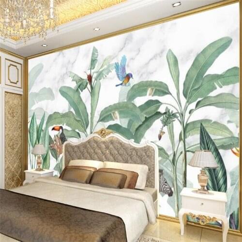Beibehang Custom 3d wallpaper mural european european retro nostalgic hand painted plantain palm tree mural tv background wall