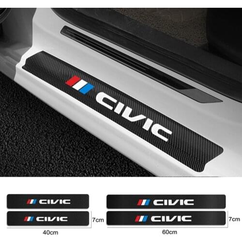 4PCS Carbon Fiber Car Door Sill Guard Protected Leather Stickers For Honda Civic 10th 8th Type R 2008 2012 2018 2006 Accessories