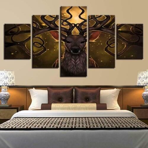 5 Pcs Canvas Pictures Print Wall Art Canvas Great Deer Nature Paintings Wall Decor for Living Room Unframe