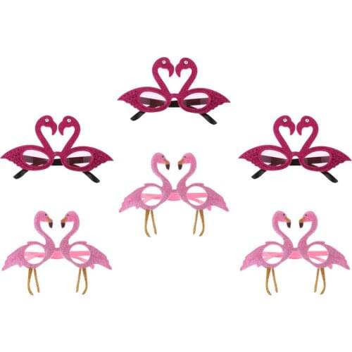 6pcs Glitter Rose Pink Tropical Summer Flamingo Women Girls Party Dressing Up Birthday Glasses Accessories