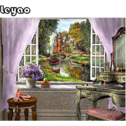 Diamond Embroidery window bedroom view Diamond Mosaic scenic 5D DIY Full Square Cross Stitch Diamond Painting Handmade Decor