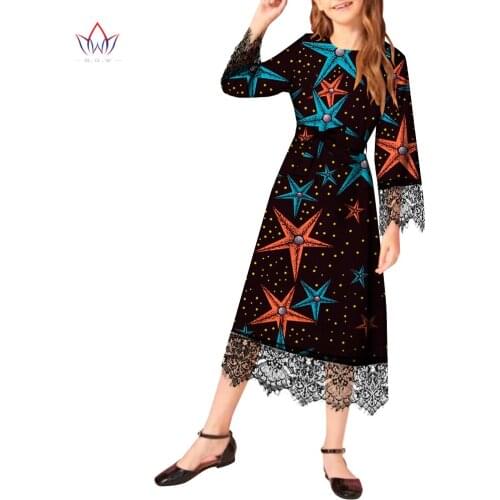 Bintarealwax Children African Clothing Dashiki Black Lace Traditional Ankara Clothes 2-13 Ages Baby Cute Dresses WYT696