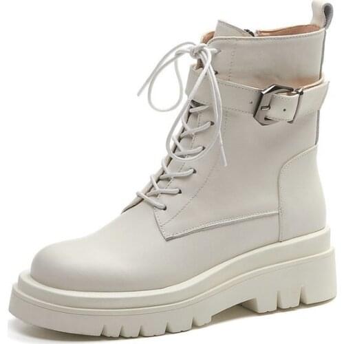 SKLFGXZY Martin boots Womens boots Genuine leather The British Round head short boots The bottom of the thick Womens shoes