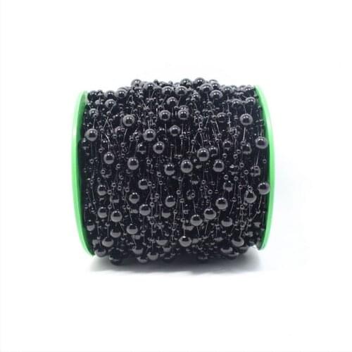 A Roll 60Meters Black Size 8MM And 3MM Bead Artificial Pearl Chain Wedding Supplies Christmas Party Prom Home Hanging Decoration