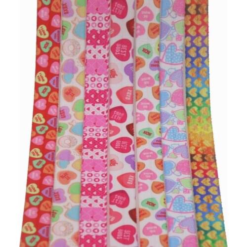 DHK 5/8'' 50yards valentine heart love printed Fold Elastic FOE stretch ribbon hairbow headwear headband DIY OEM S1344