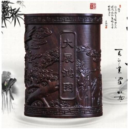 China Solid wood carving eagle spread your wings and fly Brush Pot Pencil Vase