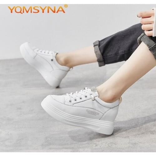 YQMSYNA Casual Womens Sneakers Comfortable Flat Lace-Up Thick Bottom Non-slip Sports Shoes Office Commute Increase Shoes AS274