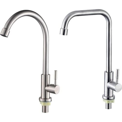 Kitchen Faucet 360 Degree Rotation Curved Outlet Pipe Tap Stainless Steel Sink Swivel Faucet Single Cold Water Tap Deck Mounted