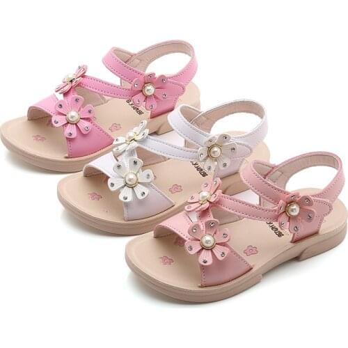 Summer Girls Sandals For Students Soft Bottom Comfortable Kids Sandal Children Princess Flats Sandals Beach Pink White Rose