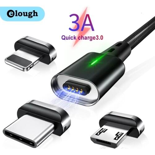 Elough Quick Magnetic Charger 3.0 4.0 Micro USB Cable for iPhone Samsung Xiaomi Fast Magnetic Phone Charging Cord Type C Cable