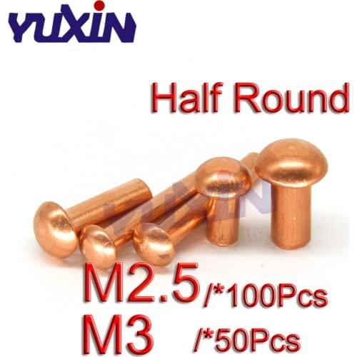 100/50Pcs GB867 M2.5/M3*L Copper Rivet Pan Head Solid Rivets Brass Half Round Solid Rivet Cap Nail3-12mm Length 2.5/3mm Diameter