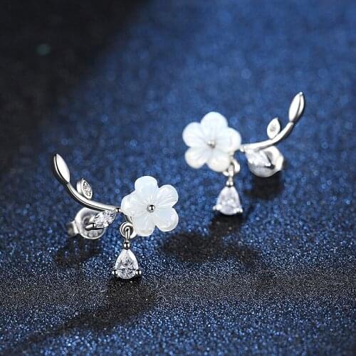 ModaOne 925 Sterling Silver Earrings For Women Natural Shell Flowers Zircon Earrings oorbellen