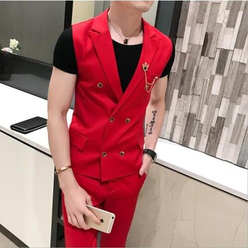 2020 New Style Men England Brand Slim Tide jackets Male Personality Suit Vest Nightclub Korean Hair Stylist Vests Cropped pants