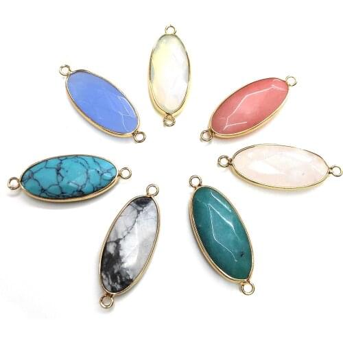 Natural Stone agates Pendant Oval shape Double Hole Connector for Jewelry Making DIY Charms Necklace Bracelet Accessories15x38mm