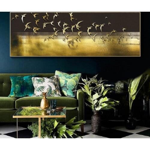Nordic Bedside Long Golden Birds Canvas Prints Posters Abstract Luxury Wall Art Canvas Paintings for Living Room Home Decor
