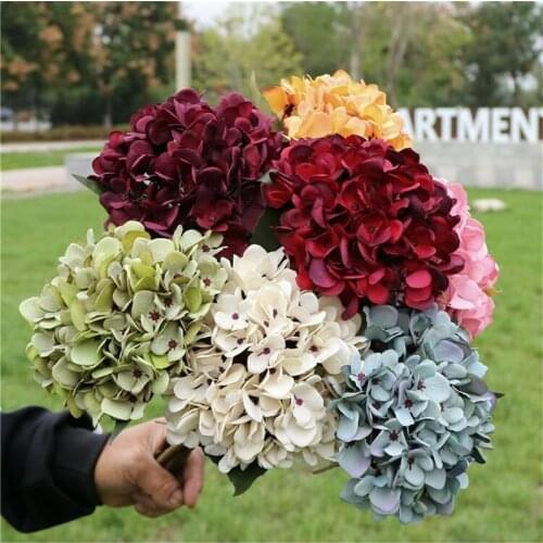 One Silk Hydrangea Flower Branch Simulation Oil Painting Effect Hydrageas for Wedding Centerpieces Home Party Floral Decoration