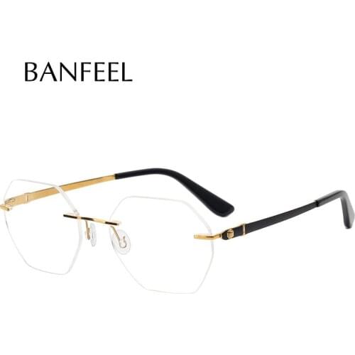 Pure Titanium Eyeglasses Frame Men Screwless Ultra light New Fashion Rimless Myopia Retro Polygon Prescription Optical Eyewear