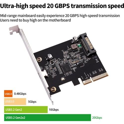 New USB 3.2 PCIE PCI Express Expansion Card PCI-E 4X to USB3.2 Gen2 x2 Type-c Host Controller Card 20Gbps for Desktop