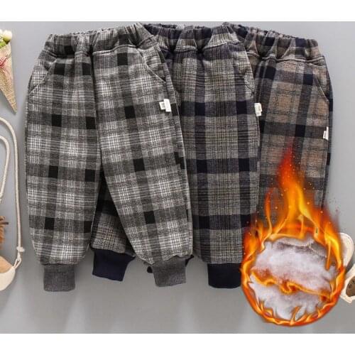 Casual Grid Boys Girls Pants Kids Cotton Trousers Thicken Pants Children Winter Autumn Spring 2021 Plus Velvet Pocket High Quali