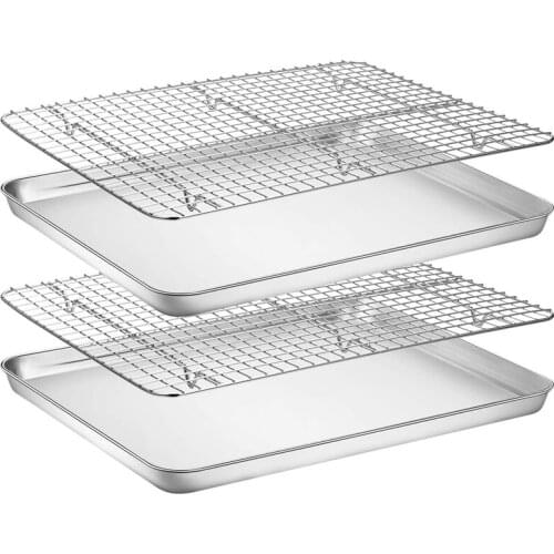 Baking Sheet With Rack Set,Stainless Steel Cookie Sheet Baking Pan Tray With Cooling Rack, Heavy Duty & Easy Clean