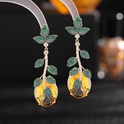 Heavy industry retro leaves yellow Earrings exaggerated long earrings female jewelry female wholesale