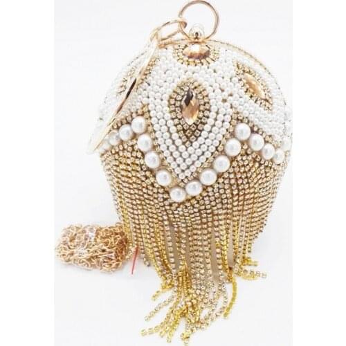 2019 Pearl Bead diamond ball bag ladies dress Party Wedding Evening bags women Luxury Small Tassel Handbag and Purses Day Clutch