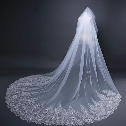 Bridal Velos De Novia 2019 Wedding Lace Veils Womens 3 Meters One Layers Applique Lace Bridal Wedding Veils With Comb