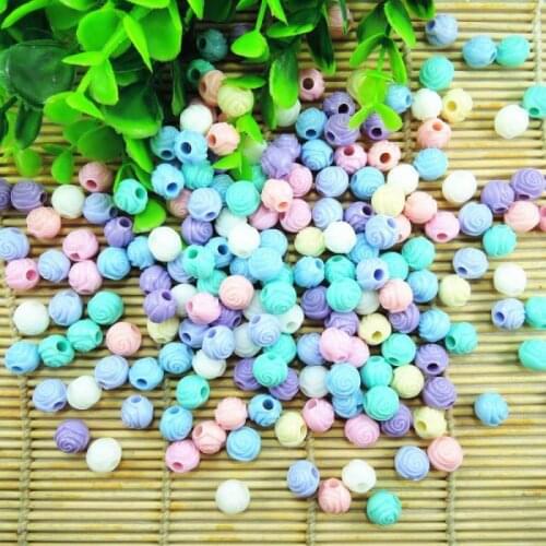 Spring Color Big Hole Rose Flower Shape Acrylic Charm Beads 50pcs 11*12mm BJ-10