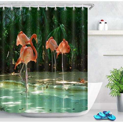 Flamingo Shower Curtain Fabric Waterproof Animals Tropical Plants Shower Curtains Bathroom Decor Polyester Moisture Proof