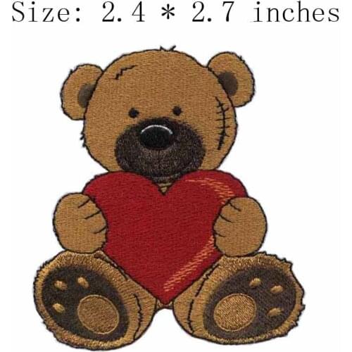 Bear with a red heart 2.4"wide embroidery for look at you/carpet patch/herramientas cuero