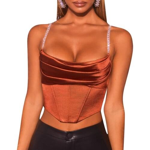 Womens Fashion Solid Color Camisole Summer Sexy Boat Neck Exposed Navel Irregular Chain Suspender Tops