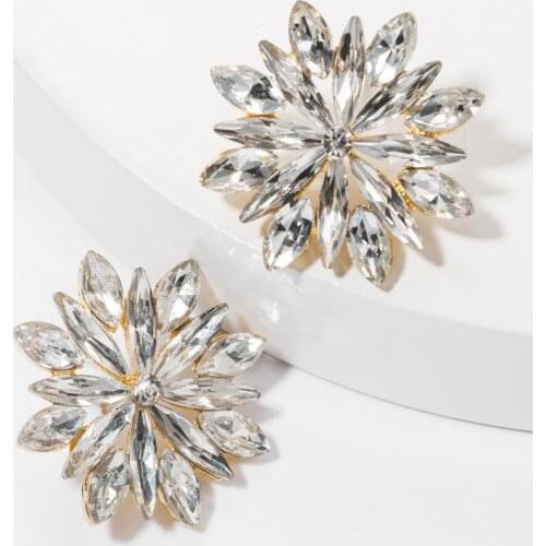 Fashion Simple Full Crystal Flowers Earrings Women Vintage Statement ZA Earrings Jewelry Female Wedding Geometric Earrings 2020