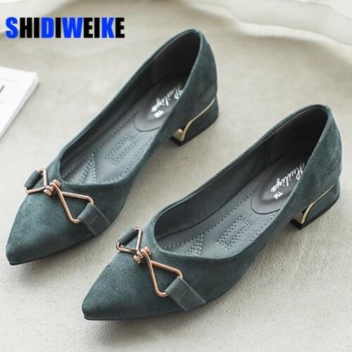 2021 3cm Mid Heel Womens Pumps Suede Pointed Toe Square Heel Single Shoes Fairy Style High Heels Metal Decoration Party Shoes