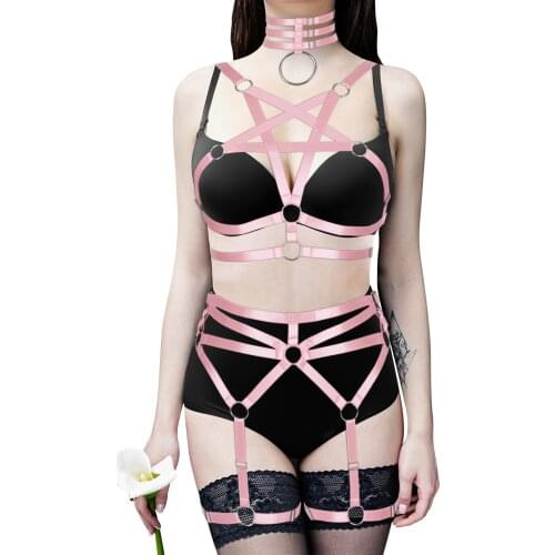 Women Five-Pointed Bra Garter Straps Body Belts Waist To Leg Bondage Cage Fetish Sexy Underwear 2 Piece Harness Set Underwear