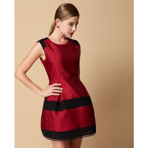 Womens dress Fashion High end brand womens 2015 lace cotton net contrast color block dress Slim sleeveless dress