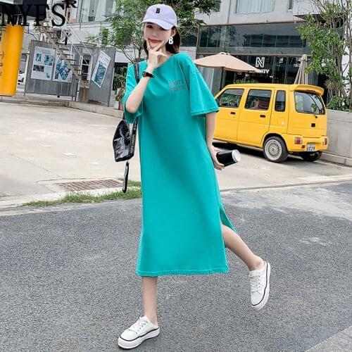 NYFS 2021 Korean New Loose Pure cotton Woman Dress Vestidos robe femme ete Elbise Fashion Letter Print Summer Dress