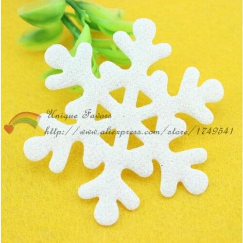 100pcs BIG 63mm Glitter White Snowflakes Appliques Pre-cut Felt Fabric Snow Flakes Patches for Christmas Decor,Winter Party