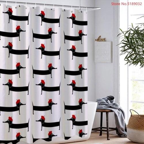 180x200cm Cartoon Lovely Dog Dachshund Sausage Shower Curtain With Hooks Animals Bathroom Curtain Waterproof Fabric Polyester