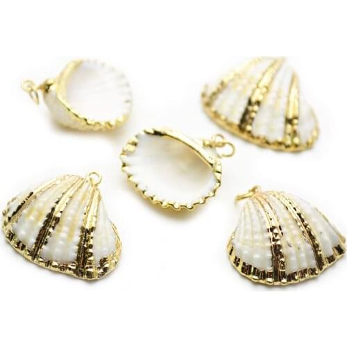 20pcs Real Cowry Shell Gold Plating Pendants 20x24mm DIY Jewelry Earrings Making Findings
