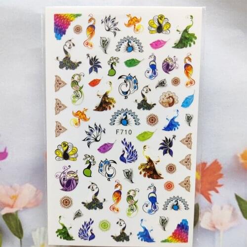 3D Nail Sticker Beautiful Peacock Flower Nail Foil Glue Sticker Phoenix Bird Feather Stickers for Manicure Nail Art Decoration