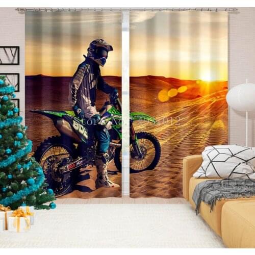 3D Printing Cool Motorcycle Racing Pattern Adult Bedroom Living Room Shade Custom Curtain Set Bedroom With Hook Accessories