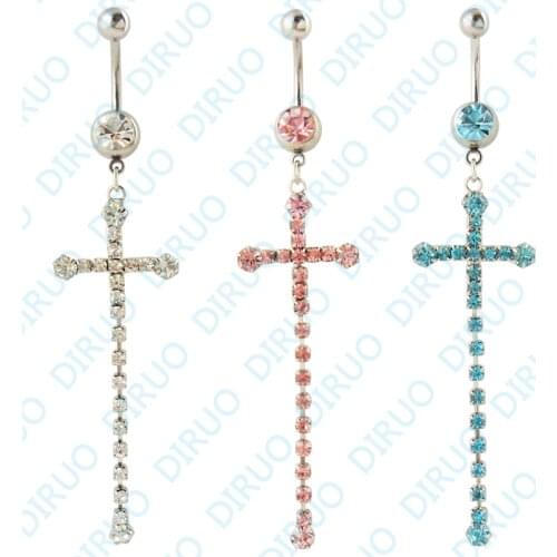 5pcs/lotWhosale 3Colores Crystal Cross Belly Ring Body Jewelry Wholesale Navel Ring Body Piercing Jewelry nickel-free