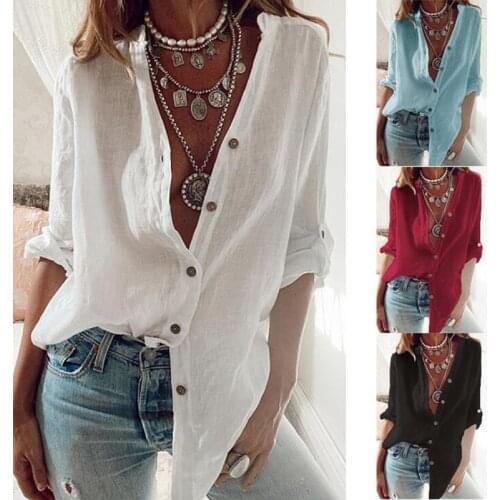 Spring Summer New Women Blouse Shirt Elegant Solid Button V Neck Casual Office Loose Shirts Tops Blusas