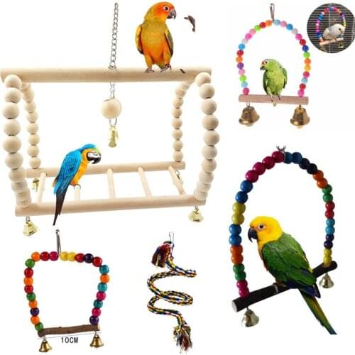 Bird Parrot Toys Wooden Hanging Swing Hammock Climbing Ladders Perches Toy Parakeet Cockatiels Bird Cage Supplies