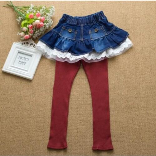 Children Brand Jeans 2019 Spring Autumn Light Wash Girls Casual Clothes Fake Two Pieces Pant Jeans For Kids 2 3 4 5 6 7 8 Years