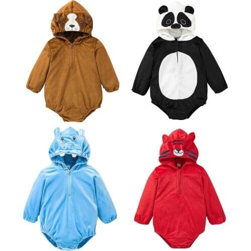 Baby Hoodies Romper 2021 Autumn Winter Boys Girls Clothes Toddler Long Sleeve Animal Hooded Romper Jumpsuits 0-3Y