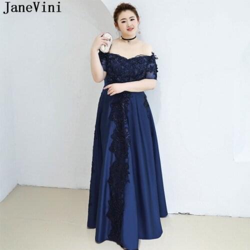 JaneVini Abalorios Sukienka Plus Size Mother of the Bride Dresses Elegant Long Navy Burgundy Beading Applique A Line Satin Gowns