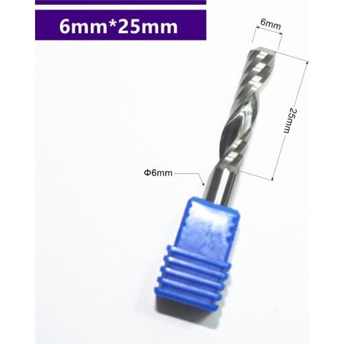 6mm*25mm,1pcs,Free shipping 1 Flute End Mill,CNC machine milling Cutter,Solid carbide woodworking tool,PVC,MDF,Acrylic,wood